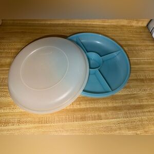 Blue Tupperware Plastic Divided Snack Tray veggie tray relish tray holiday party